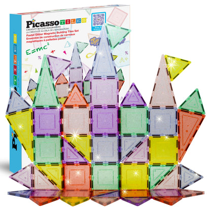 PicassoTiles Magnetic Tiles Blocks Magnet Tile Magnets Building Blocks Construction Toy Set with Reflective Leaf Flakes Magnetic Building Tiles Toys