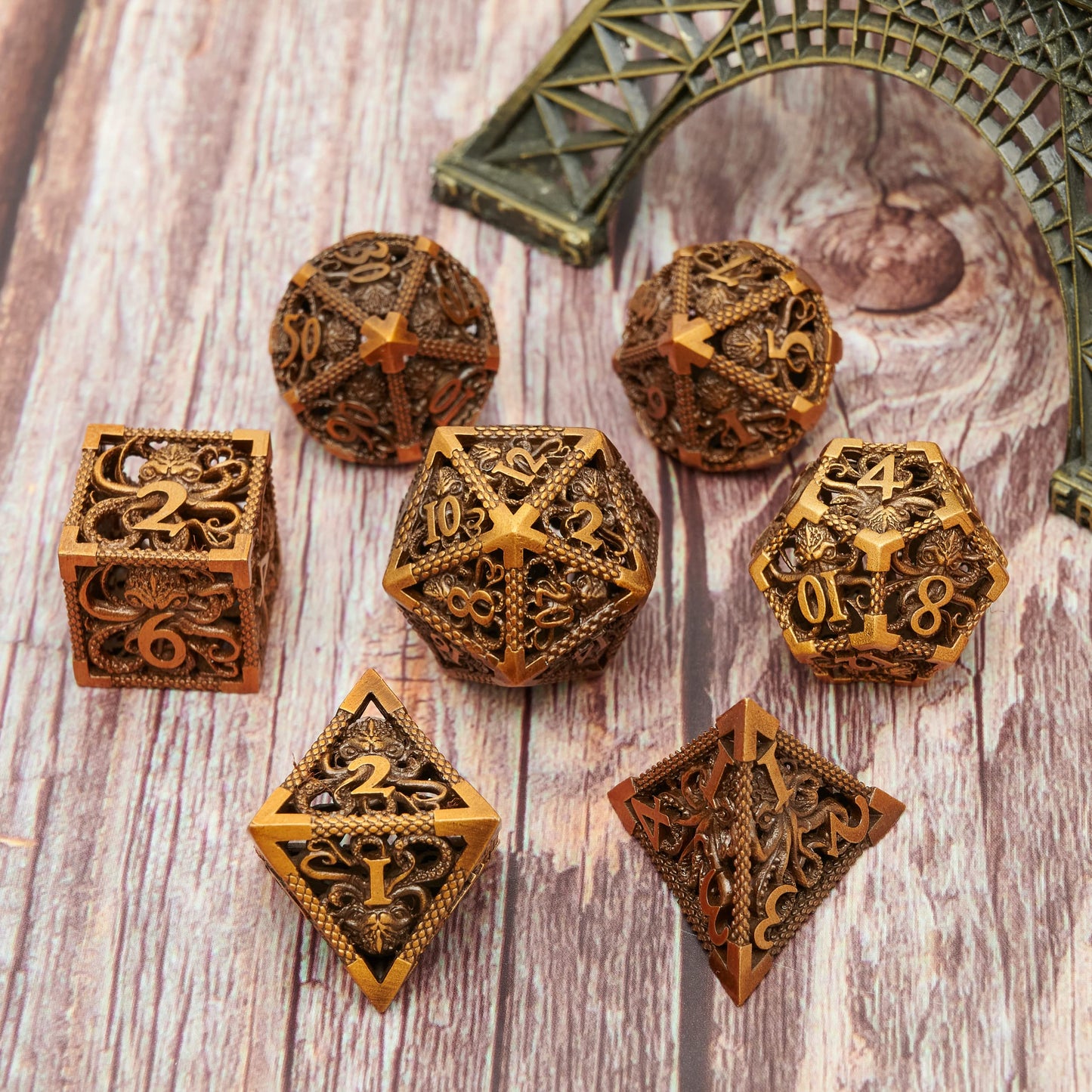 Dungeons and Dragons Dice DND Dice Set D and D dice Set D20 MTG Metal Dice Set Hollow Polyhedral Dice Role Playing Dice with Octopus Motifs