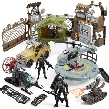 SYNCFUN Military Toy Set with Army Base, Vehicles, Action Figures & Weapon Accessories, Helicopter with Light & Sound - Christmas Birthday Gift