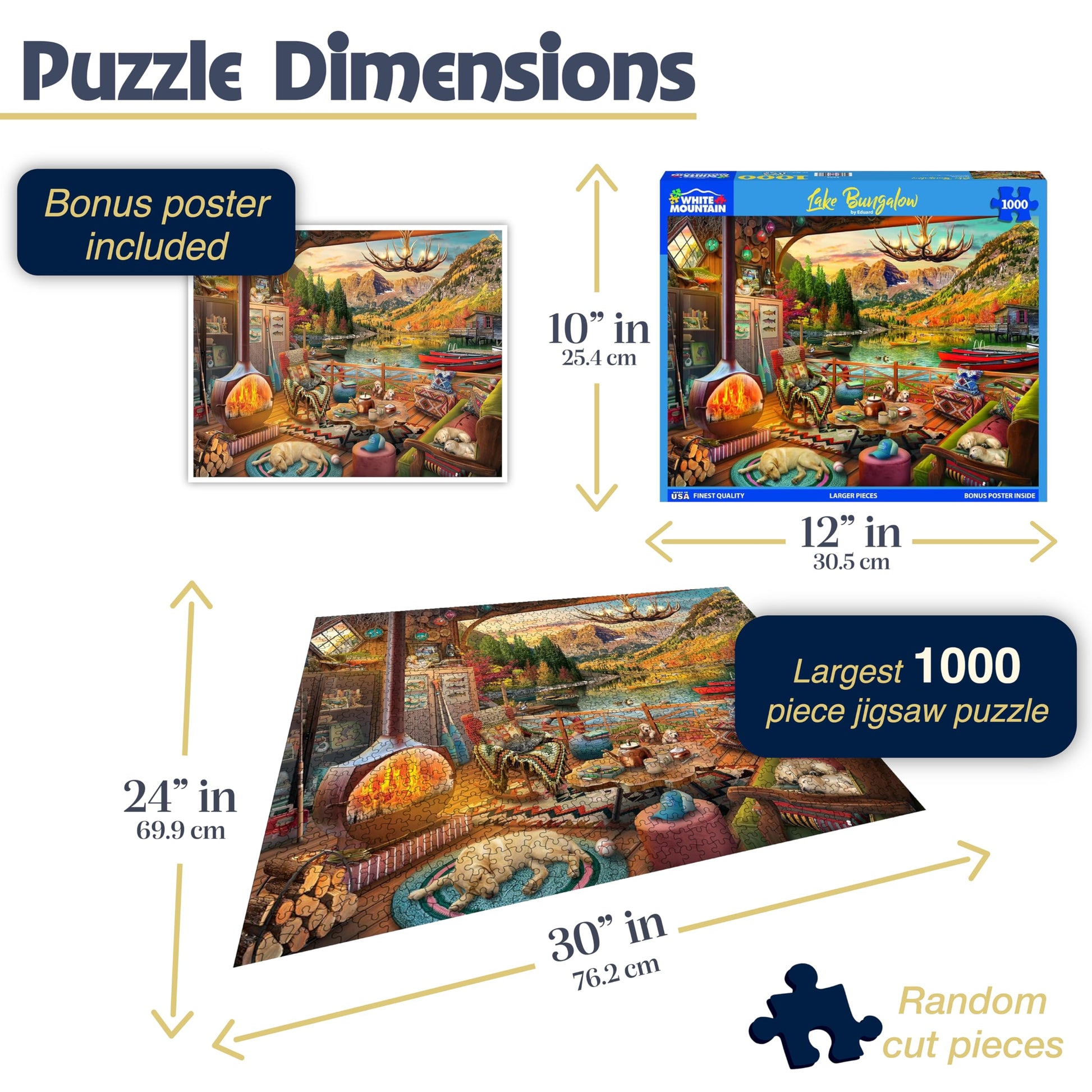 White Mountain 1000 Piece Jigsaw Puzzle Fall Landscape, Lake Bungalow