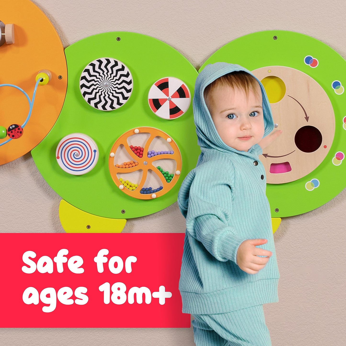 SPARK & WOW Caterpillar Activity Wall Panels, 8 Activities for Ages 18m+
