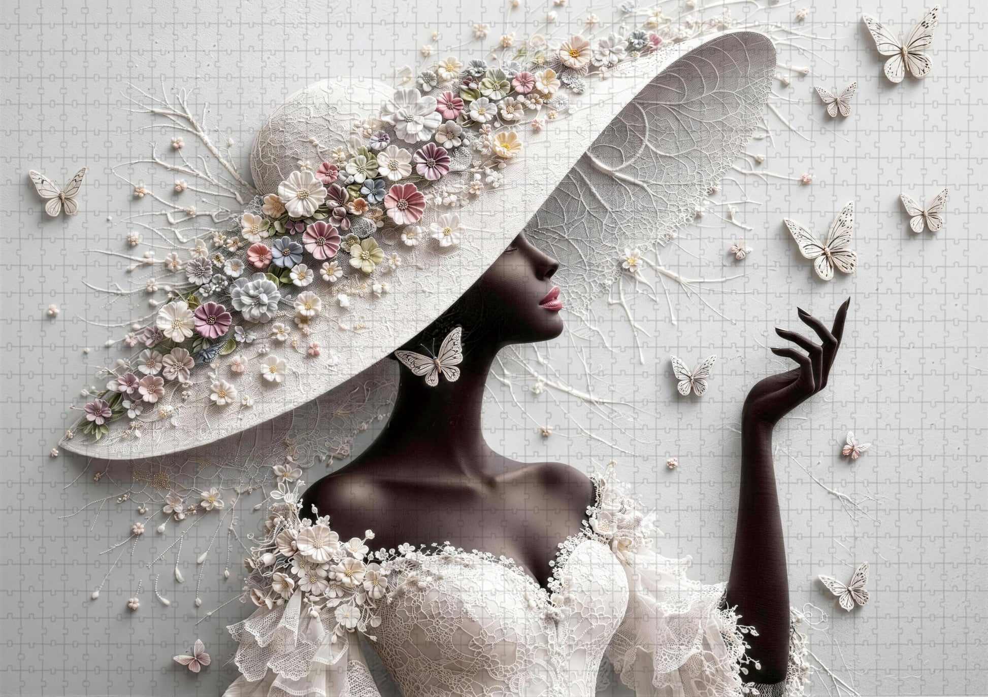LOTAKDOS Puzzles for Adults 1000 Pieces - Elegant Flower Lady 1000 Jigsaw Puzzle, Beautiful Black and White Beauty Woman?Patchwork Art Challenge
