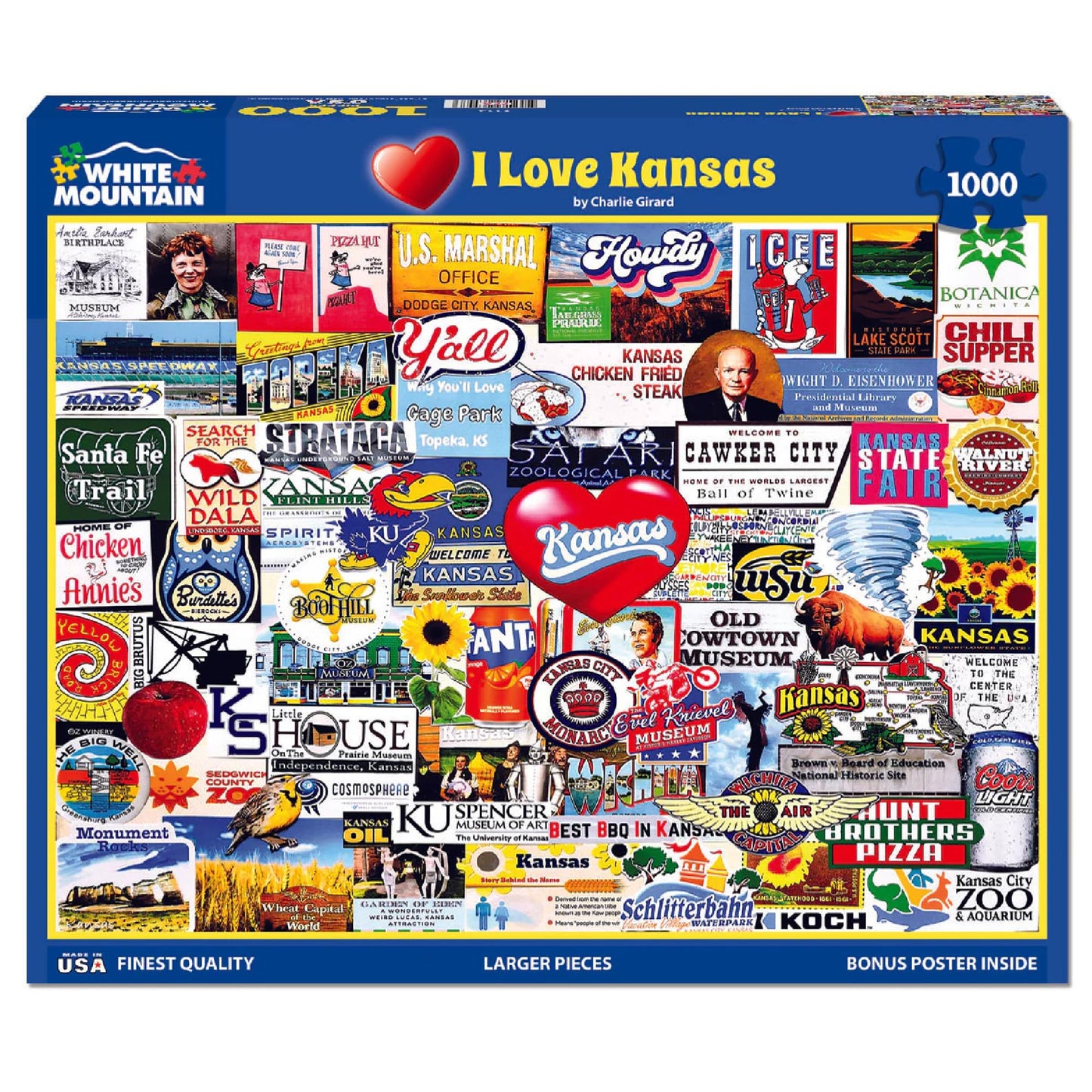 White Mountain 1000 Piece Jigsaw Puzzle Sunflower State, I Love Kansas