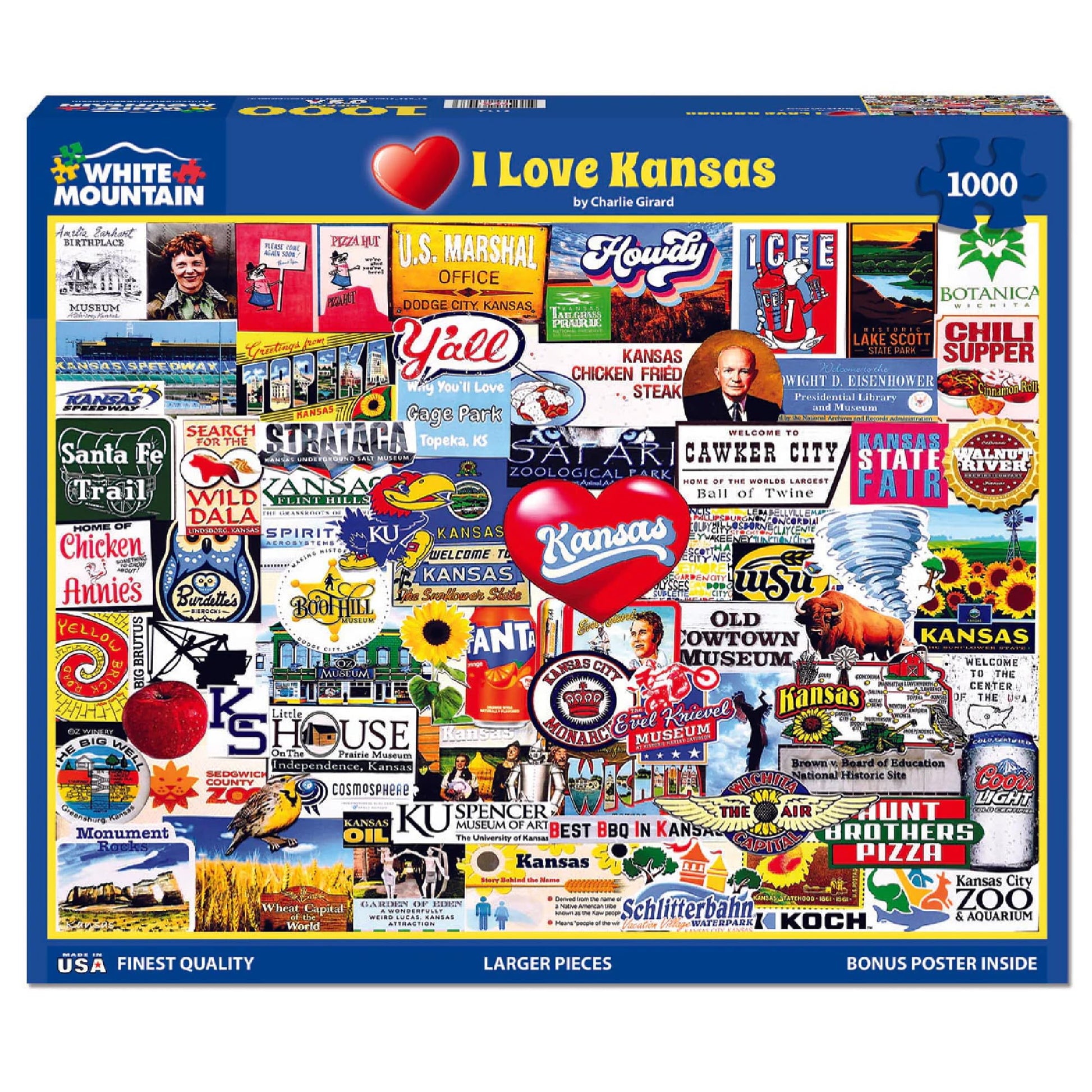 White Mountain 1000 Piece Jigsaw Puzzle Sunflower State, I Love Kansas