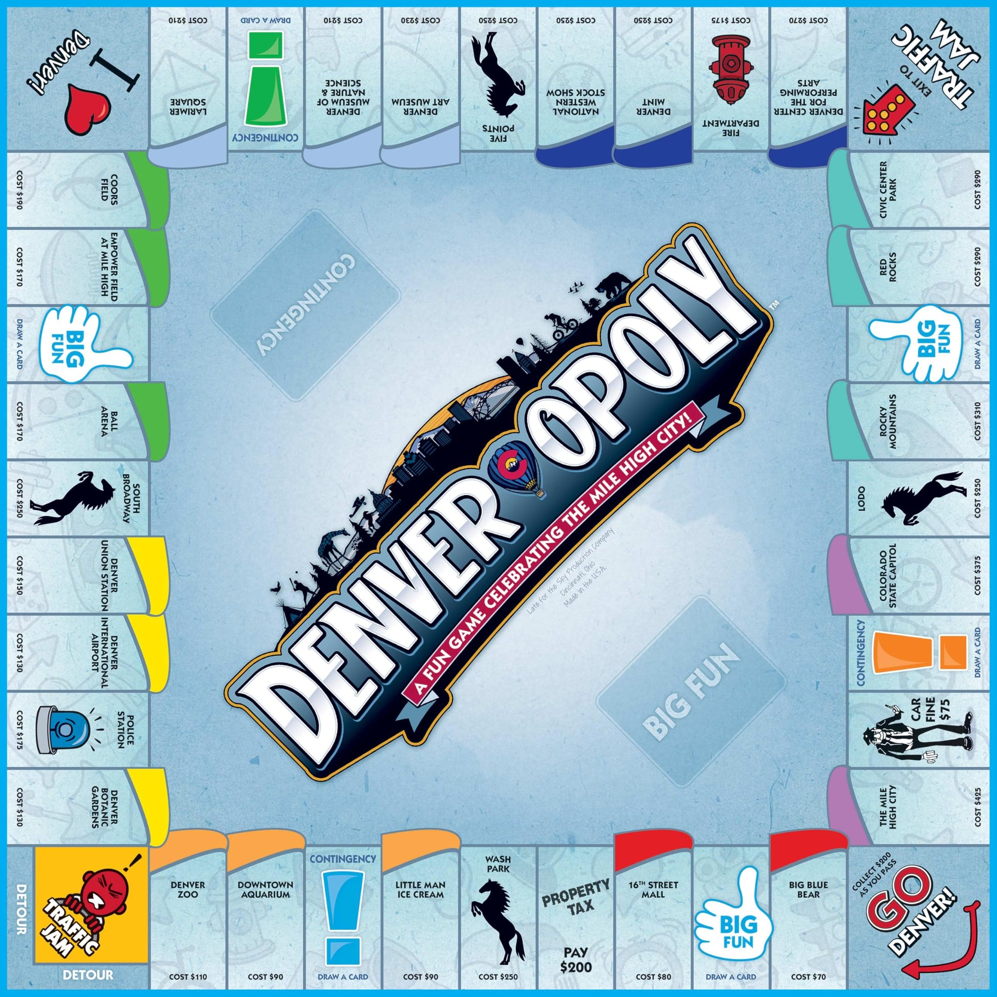 Late for the Sky Denver-opoly Board Game - City Edition Property Trading Game for Family Fun, 2-6 Players, Strategy and Luck, Fast 60-Minute Option