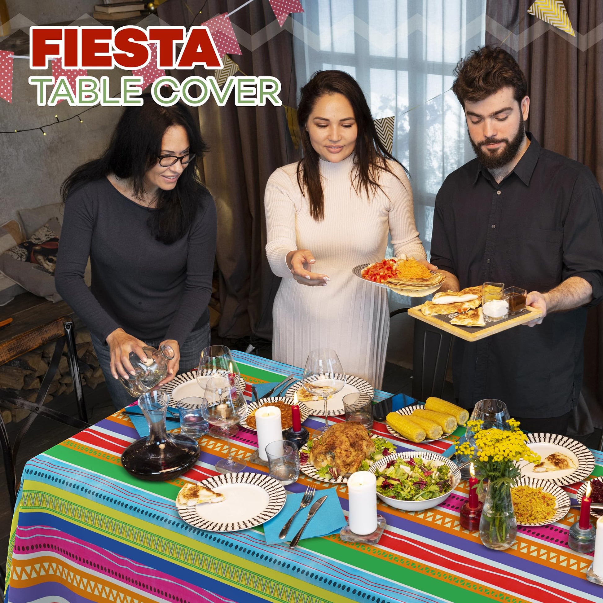 4E's Novelty Fiesta Plastic Tablecloth 4 Pack 54x108 Disposable Table Cover for Cinco De Mayo Party Supplies, Mexican Theme Kids Birthday, Taco