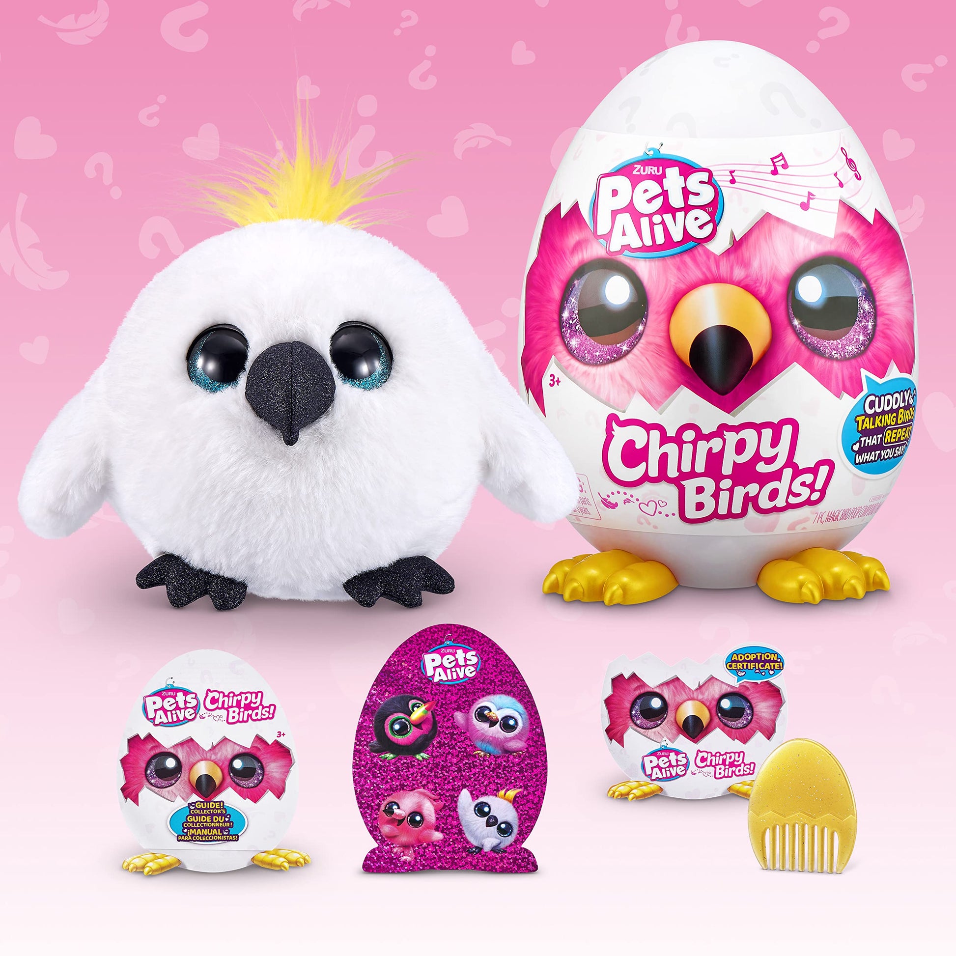 Pets Alive Chirpy Birds (White Cockatoo) by ZURU, Electronic Pet that Speaks, Giant Surprise Egg, Stickers, Comb, Fluffy Clay, Bird Animal Plush for