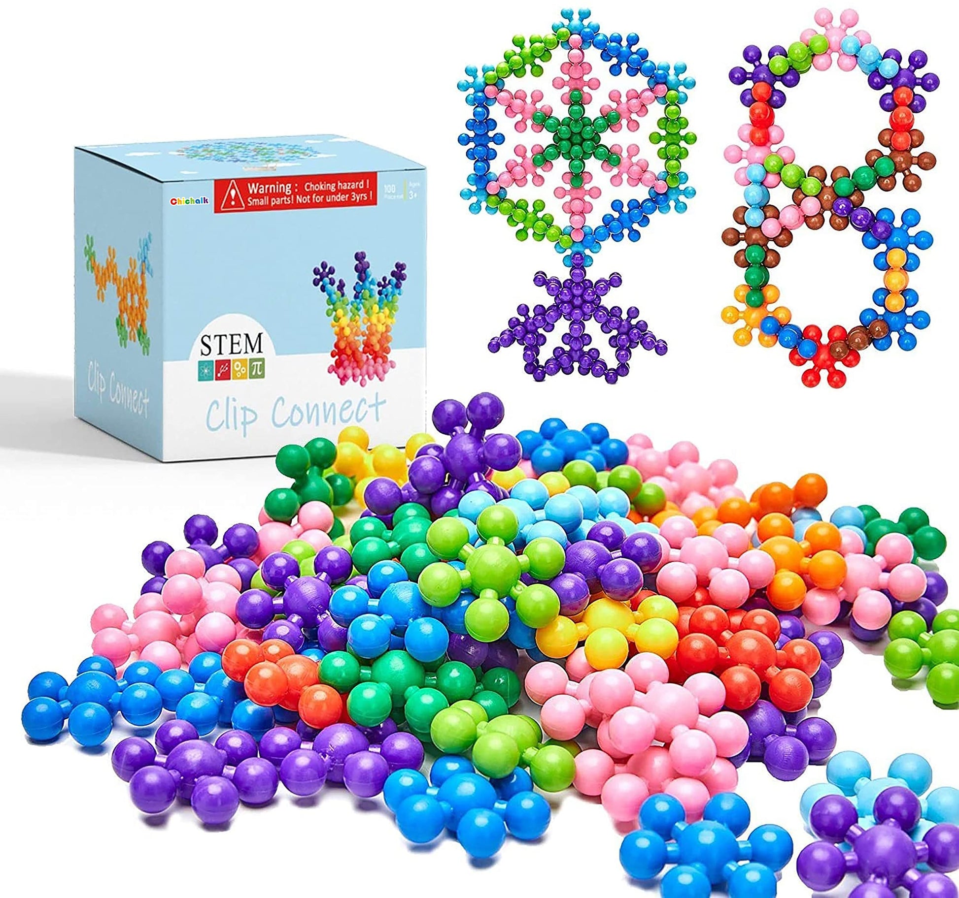 Clip Connect 100 Pieces | Diameter 1.5", Interlocking Solid Plastic Building Blocks Set Early STEM Educational Toy for Preschool Kids Boys and Girls