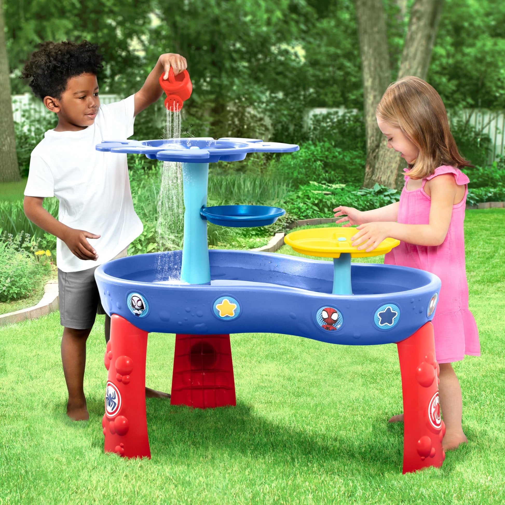 Spidey and His Amazing Friends Water Table by Delta Children | 3-Tier Activity Water Play Table with 11-Piece Toy Set | Water Sensory Table + Beach
