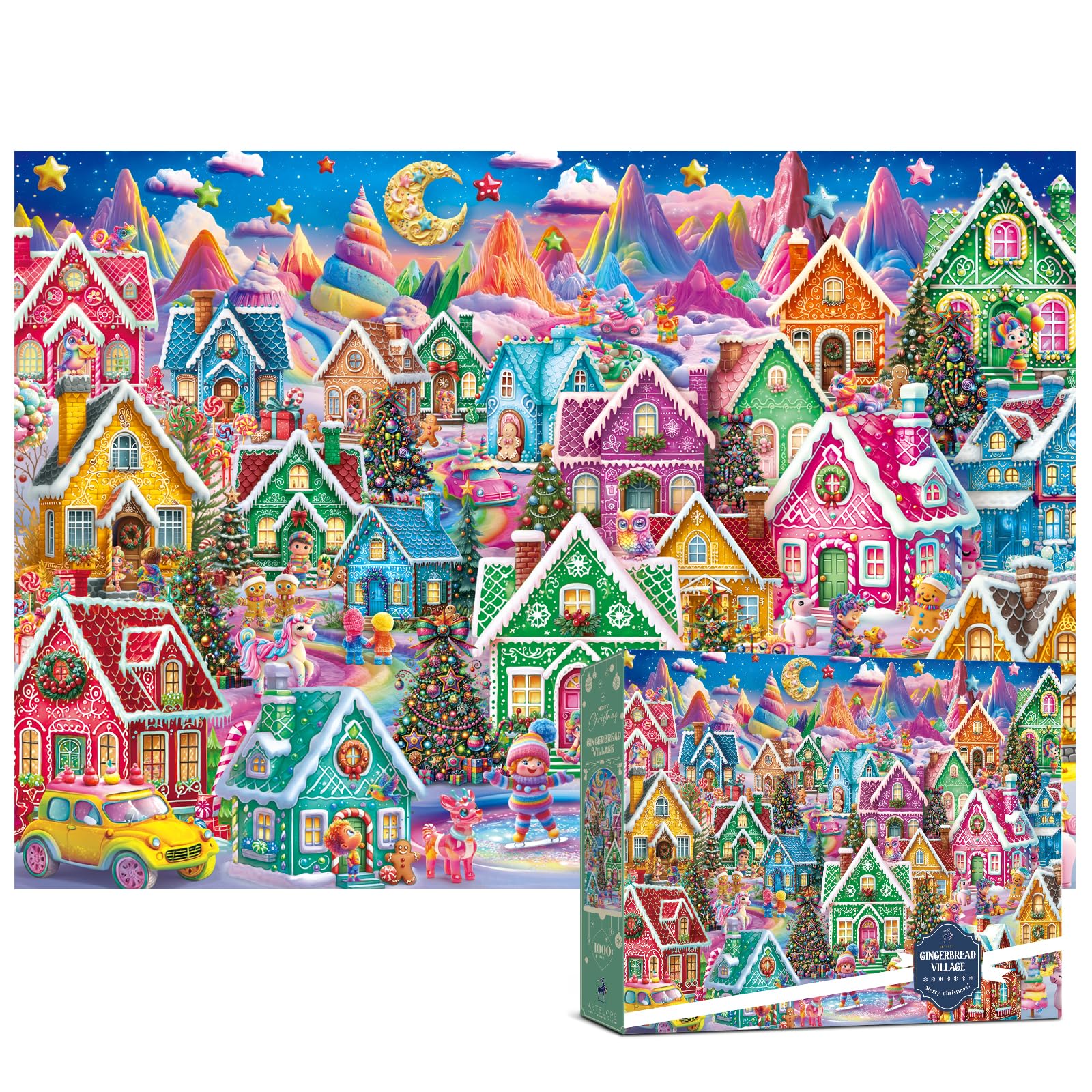 Antelope Puzzle Christmas Jigsaw Puzzle 1000 Pieces for Adults - Gingerbread Village Holiday Winter Scene, Relaxing Festive Puzzle Gift for Adults