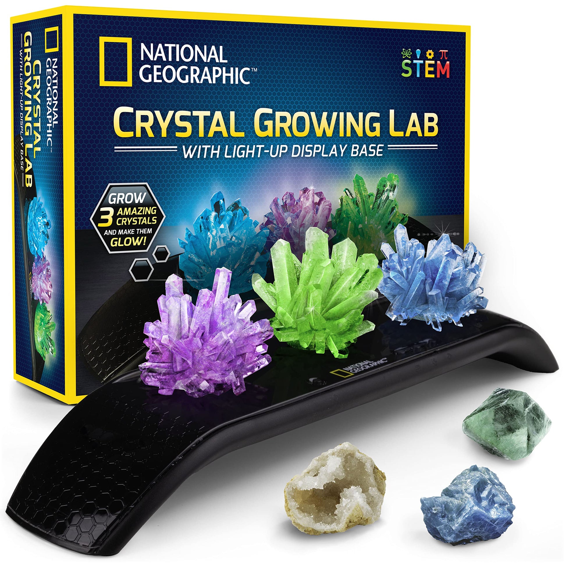 National Geographic Crystal Growing Kit with 3 Crystals for Kids Ages 8-12