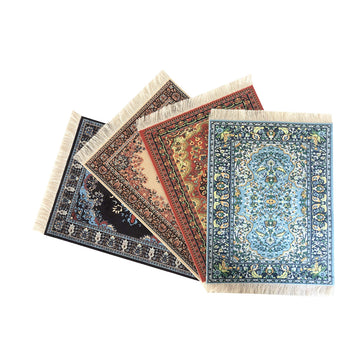 Set of 4 Dollhouse Area Rugs - Miniature Carpet Accessories for Doll Houses, 10 x 7 Inch Rectangular Floor Décor, Oriental Style