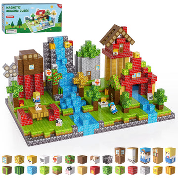 Fitrobust 200PCS Magnetic Building Blocks Set, Magnetic Tiles Kids Build Cubes STEM Game Toys, Build Forest World Set, Christmas Birthday Gifts