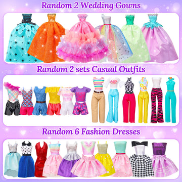 Style Shine 70 Pcs Doll Closet with Clothes & Accessories Including 2 Wedding Gowns 6 Fashion Dresses 2 Casual Outfits 2 Swimsuit 10 Shoes 20 Hangers