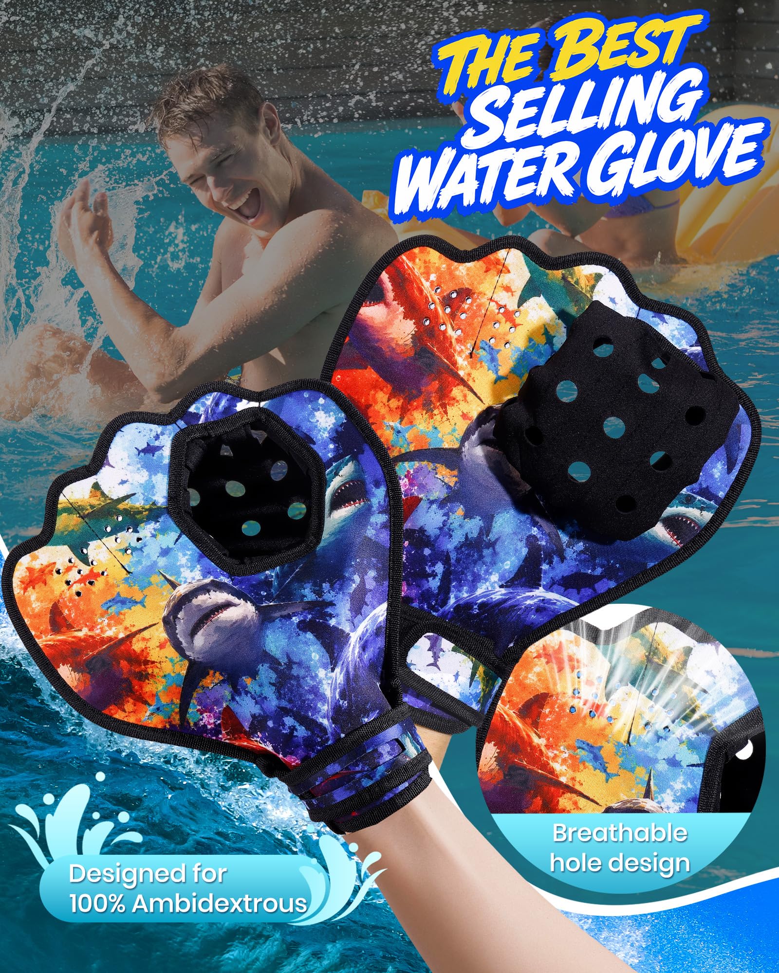 Water Baseball Gloves Set for Pool & Beach Games-for Beach Games & Swimming Pool Toys,1PC Water Bouncing Ball with 2PCS Pool Baseball
