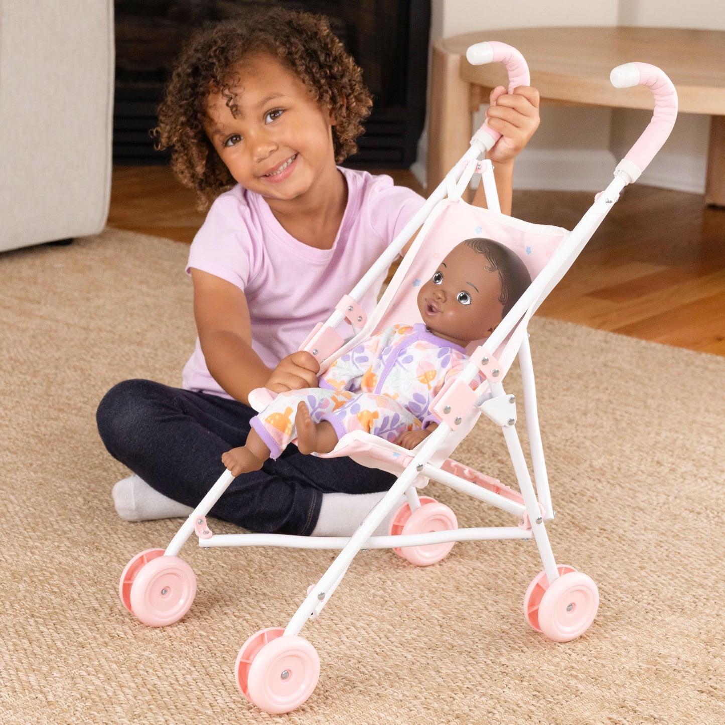 Baby Doll Stroller Toy for Girls - Foldable Lightweight Pretend Baby Stroller for Dolls with Safety Straps - Realistic Doll Carriage for 18 to 20 Inch
