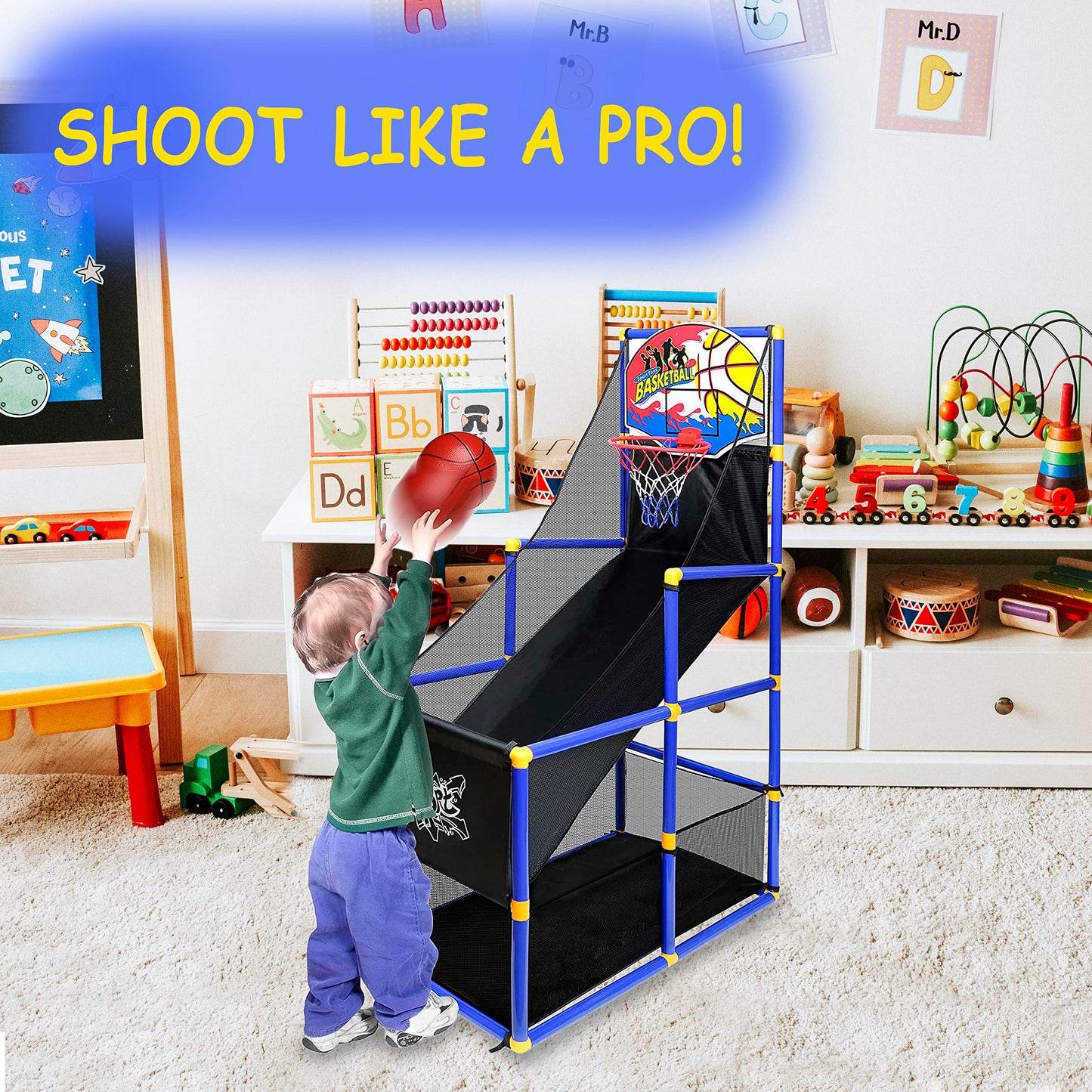 Kiddie Play Arcade Basketball Game Set for Kids 4 Balls and Hoop
