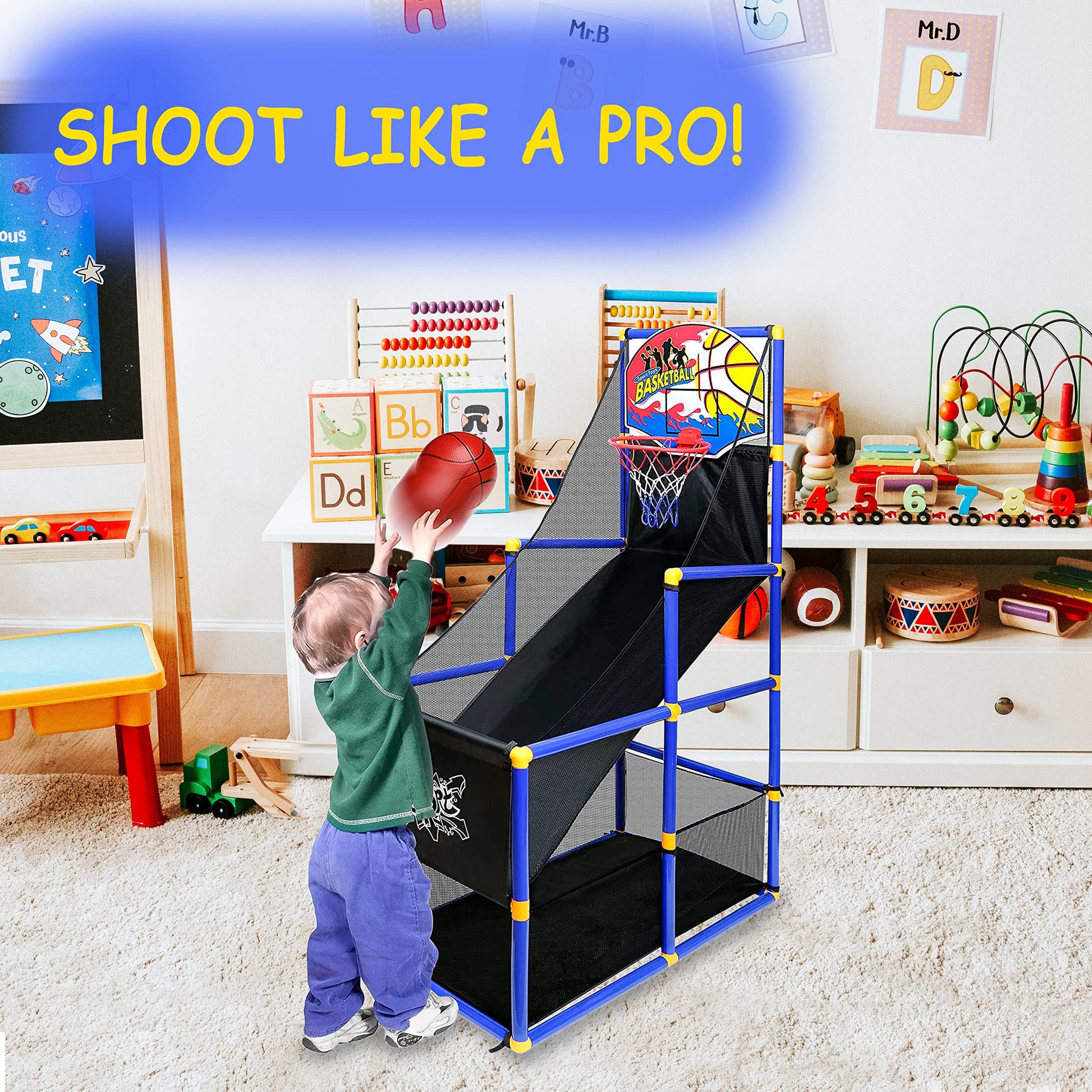 Kiddie Play Arcade Basketball Game Set for Kids 4 Balls and Hoop