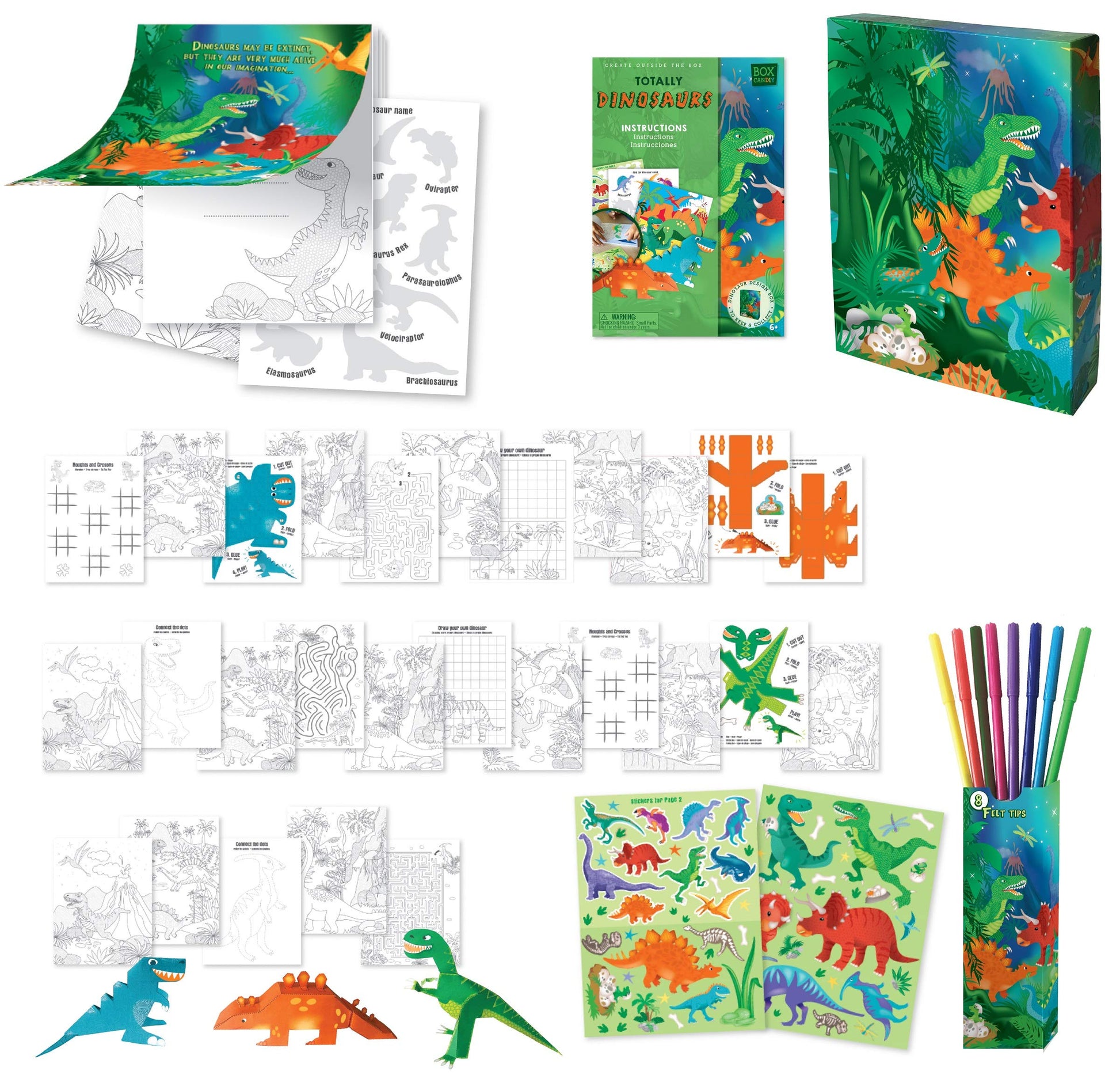 BOX CANDIY Totally Dinosaurs Dino-Tastic Activity Set with 30 Activities in Keepsake Box