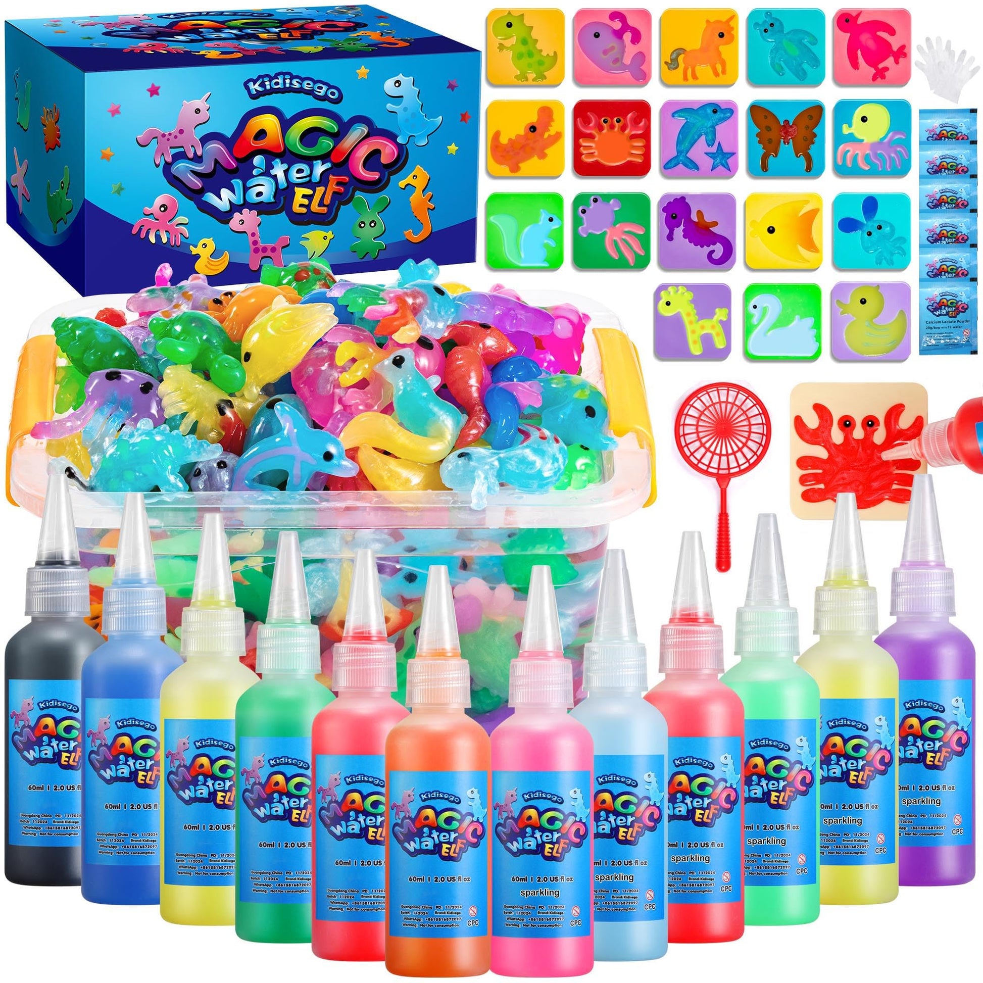Kidisego Aqua Fairy Water Gel Kit for Kids, Magic Water Elf Toy Kit with 12 Colors 18 Molds 6 Pack of Magic Powder, Crate Your Own Magic Elf Kit Water
