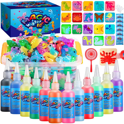 Kidisego Aqua Fairy Water Gel Kit for Kids, Magic Water Elf Toy Kit with 12 Colors 18 Molds 6 Pack of Magic Powder, Crate Your Own Magic Elf Kit Water
