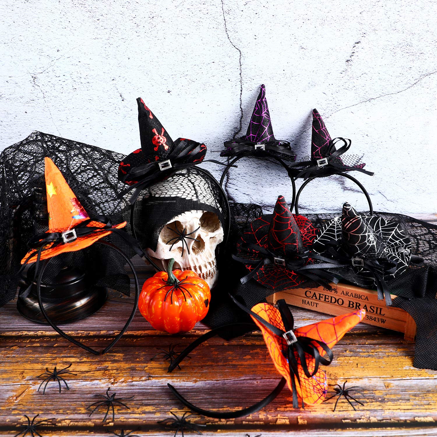 Blulu 12 Pieces Halloween Headbands Witch Hat Hairbands Bulk Witch Hair Hoops Halloween Hair Accessories for Women Cosplay Costume Supplies