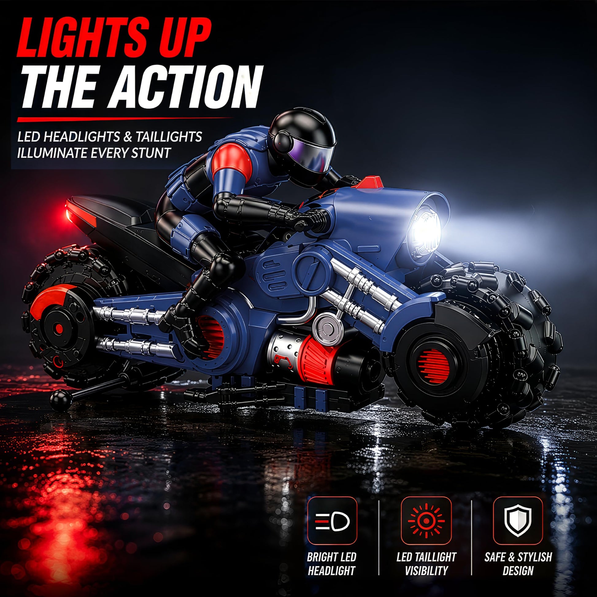 Liberty Imports 2.4Ghz RC Motorcycle Remote Control Stunt Drift Bike Racing Vehicle - 1/10 R/C High Speed Cyclone Motorbike and Riding Figure