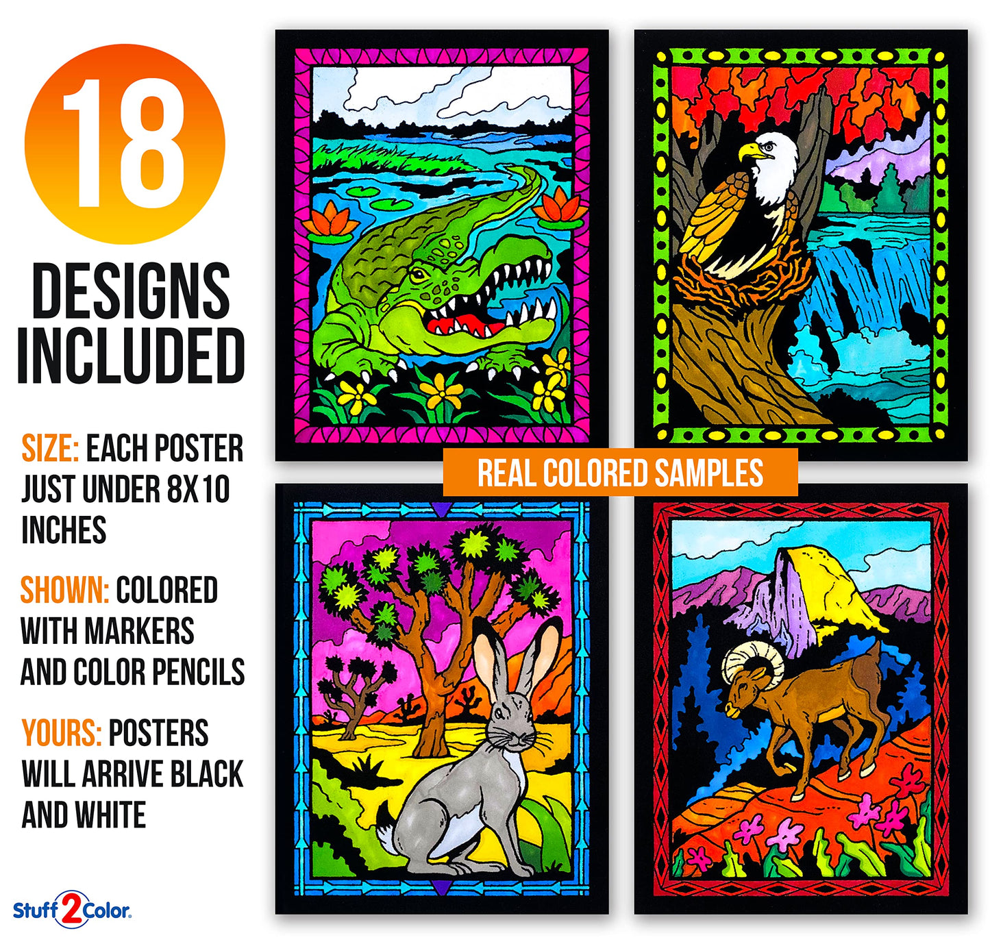 Super Pack of 18 Fuzzy Velvet Coloring Posters (National Parks Edition) - Great for Family Time, Arts & Crafts, Travel, At Home, Care Facilities [All