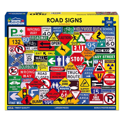 White Mountain Puzzles Road Signs - 500 Piece Jigsaw Puzzle