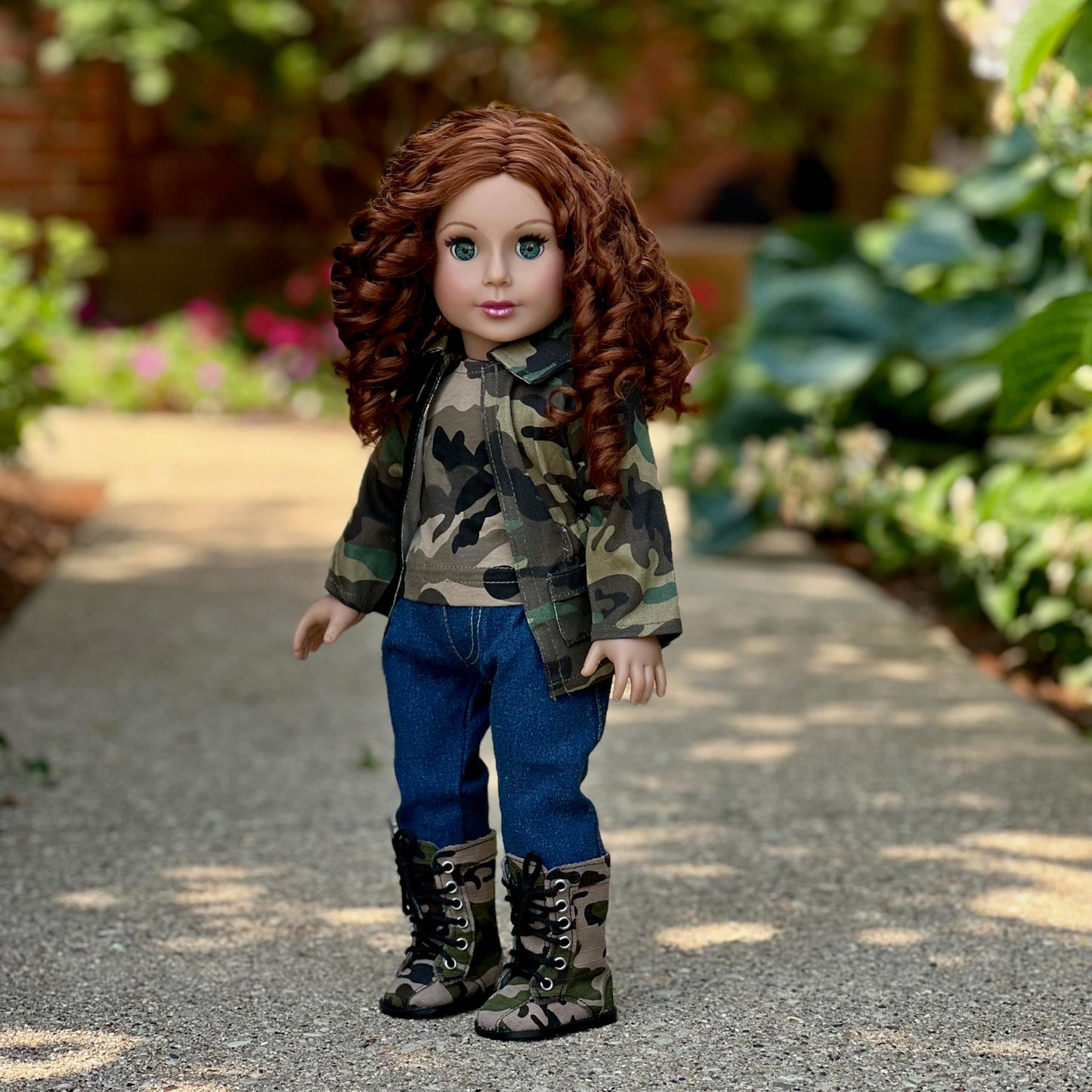 Military Style - 18 Inch Doll Clothes - 4 Piece Outfit - Camouflage Jacket, T-Shirt, Stretchy Jeans and Camouflage Boots (Dolls Not Included)