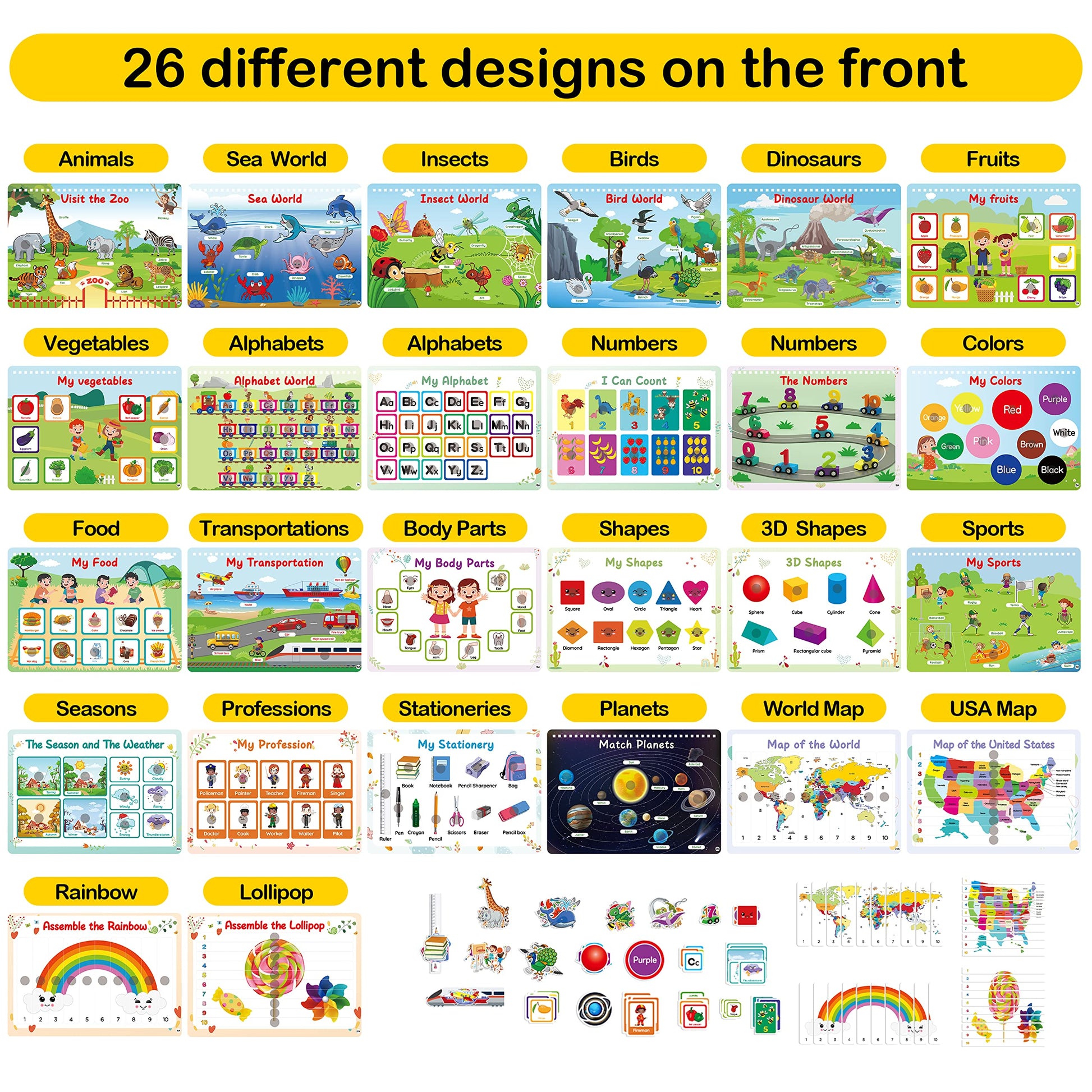 WJPC 53 Designs Busy Book for Toddlers 1,2,3,4,5,6 Years. Preschool Learning Busy Board Kids Boys&Girls Quiet Montessori Toddler Activity Book