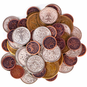 The Dragon's Hoard: 60 Real Metal Fantasy Coins with Leather Pouch | Board Game Accessory for Tabletop RPG Role-Play Strategy Games | Bronze, Silver
