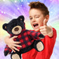 DolliBu Plush Black Bear and Moose with Red Plaid Hoodie - Soft Huggable Adorable Playtime Zoo Plush with Clothes, Cute Wildlife Cuddle Gift for Kids