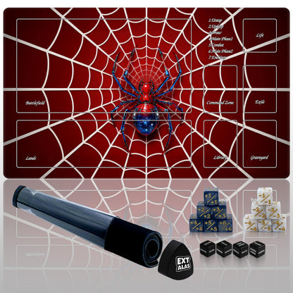 Extalas MTG Playmat with Storage Tube & 7-Dice Set - Waterproof TCG Playmat with Stitched Edges, Non-Slip Rubber Card Game Mat (24"x14") (playmat