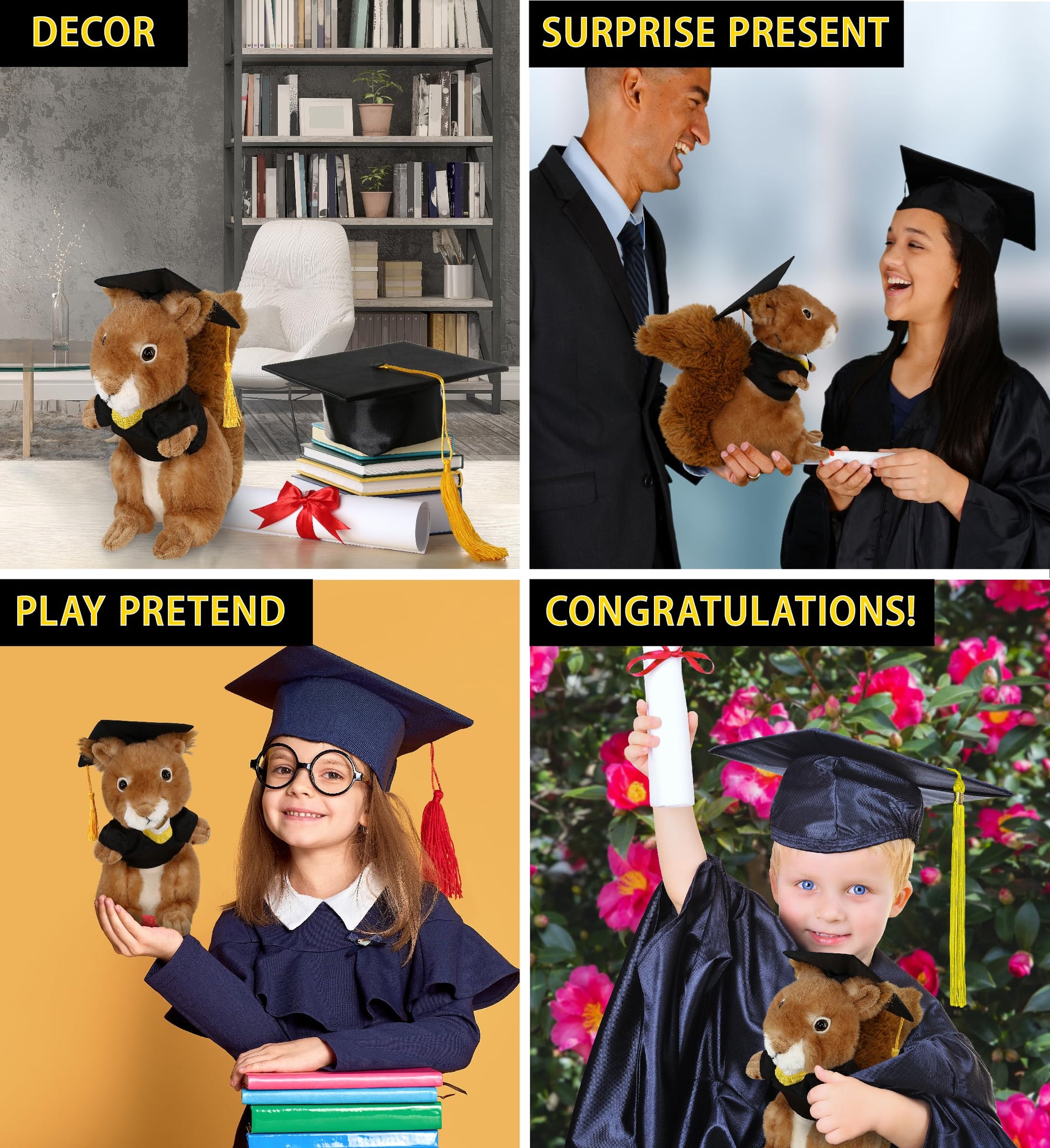 DolliBu Squirrel Graduation Plush Toy - Soft Huggable Graduation Stuffed Animal Dress Up with Gown and Cap with Tassel Outfit with Personalization