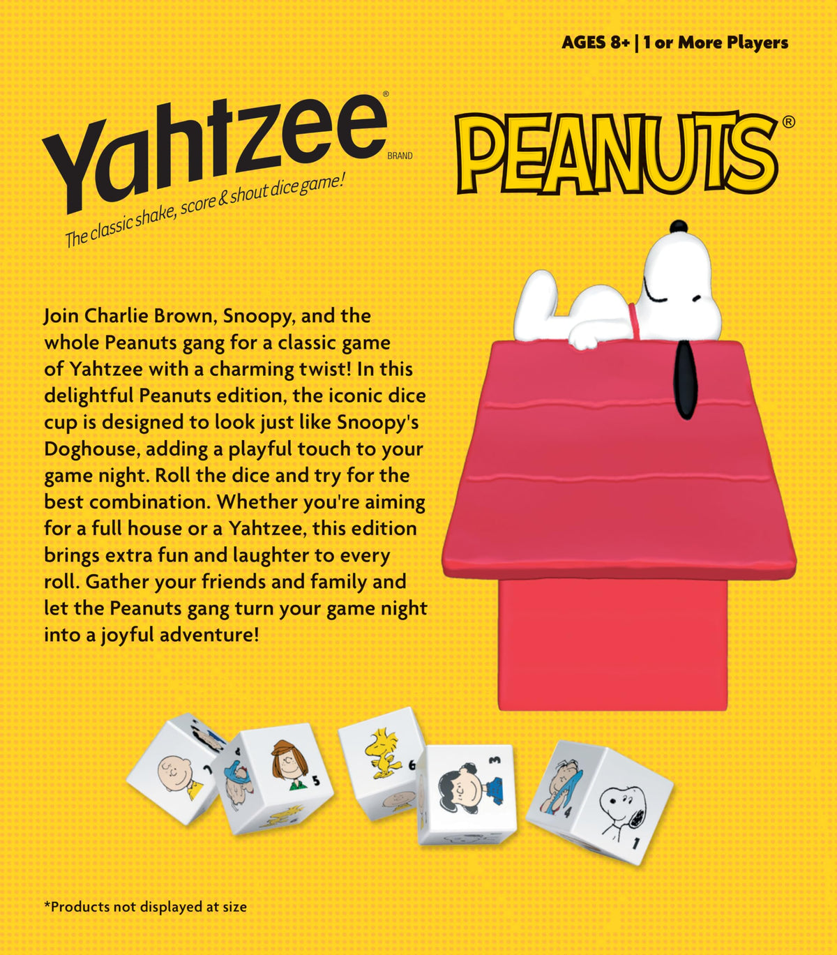 YAHTZEE: Peanuts Edition, Exclusive Snoopy’s Doghouse Cup, Roll The Dice with Charlie Brown, Woodstock & The Peanuts Gang, Dice Rolling Game with a