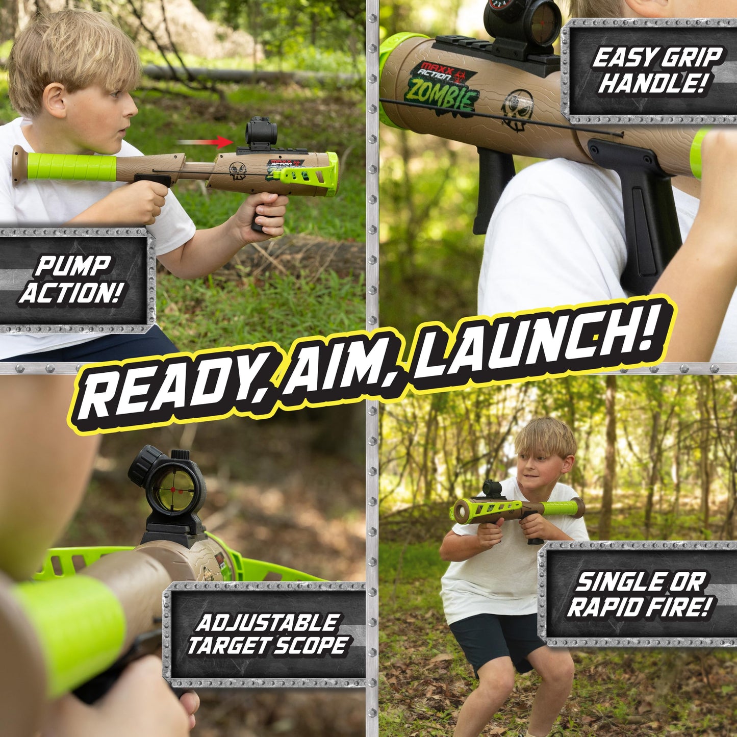 Maxx Action Zombie Crossbow Foam Ball Blaster for Kids, Pump Action Toy Launcher with Scope & 5 Soft Foam Baseballs, Shoots Up to 20 Feet, Ages 5+
