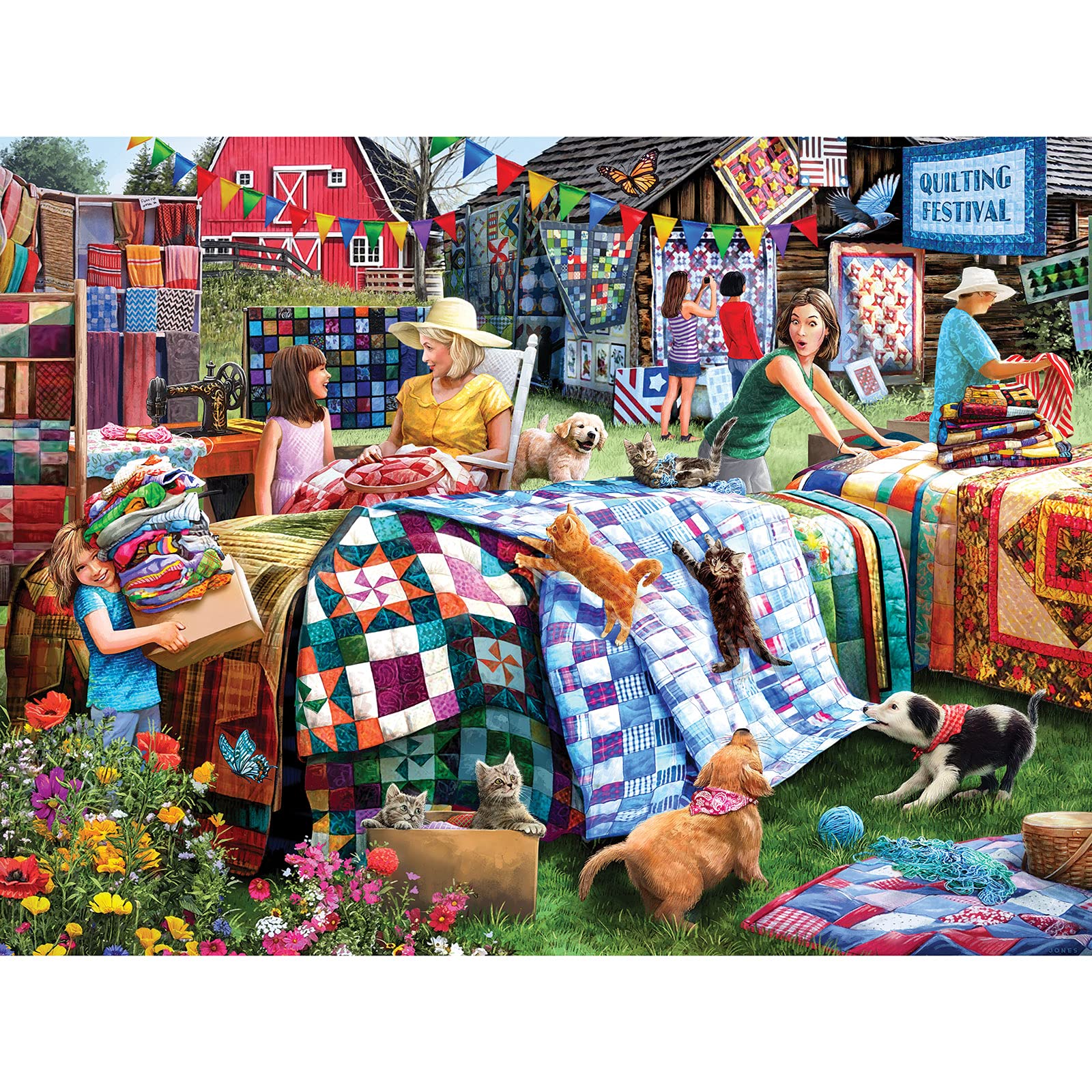 Bits and Pieces 500 Piece Puzzles for Adults - Quilting Festival - Large 18" x 24" Jigsaw Puzzles 500 Pieces Americana Farm Quilt, No 2 Pieces Alike