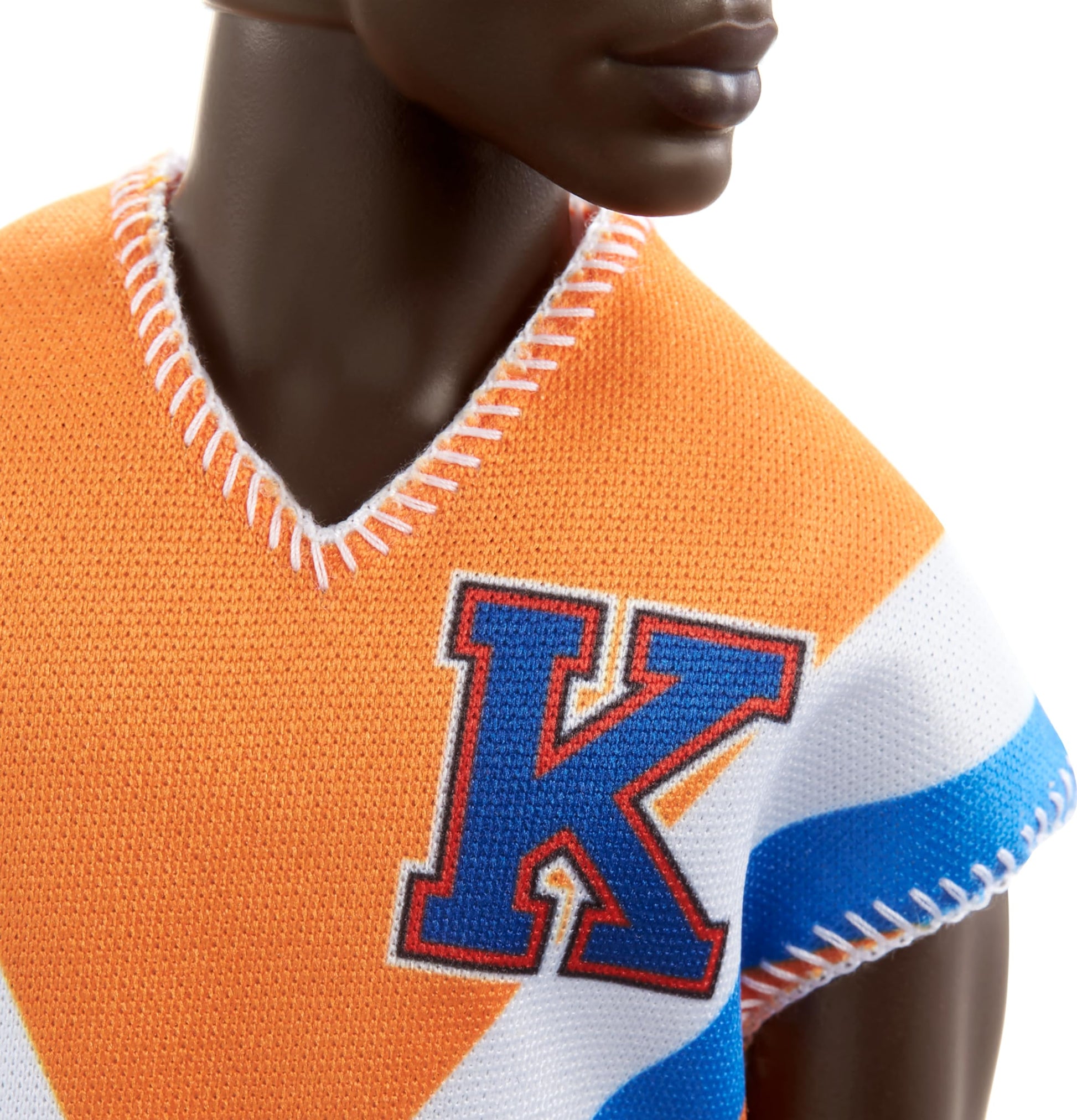 Barbie Fashionistas Ken Fashion Doll with Twisted Black Hair Wearing Orange Athletic Jersey, Shorts & White Sneakers