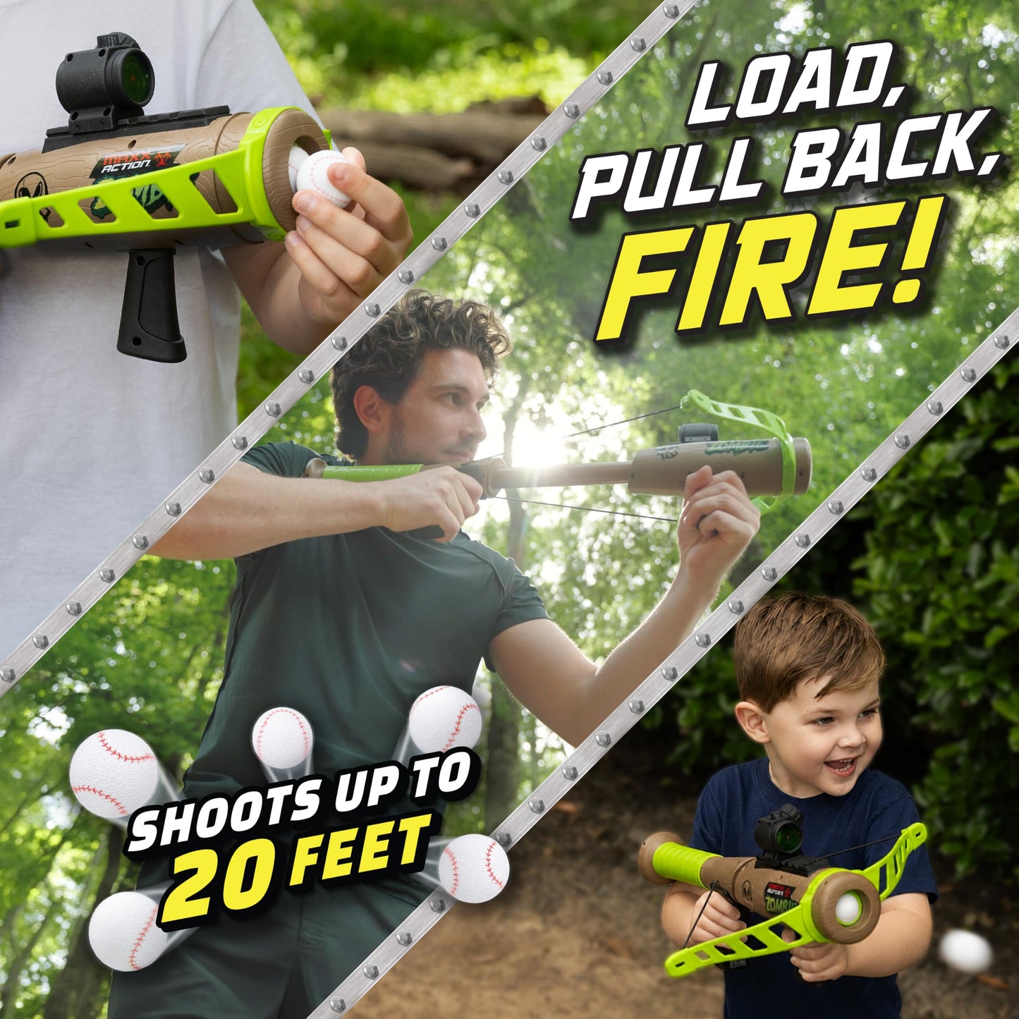 Maxx Action Zombie Crossbow Foam Ball Blaster for Kids, Pump Action Toy Launcher with Scope & 5 Soft Foam Baseballs, Shoots Up to 20 Feet, Ages 5+