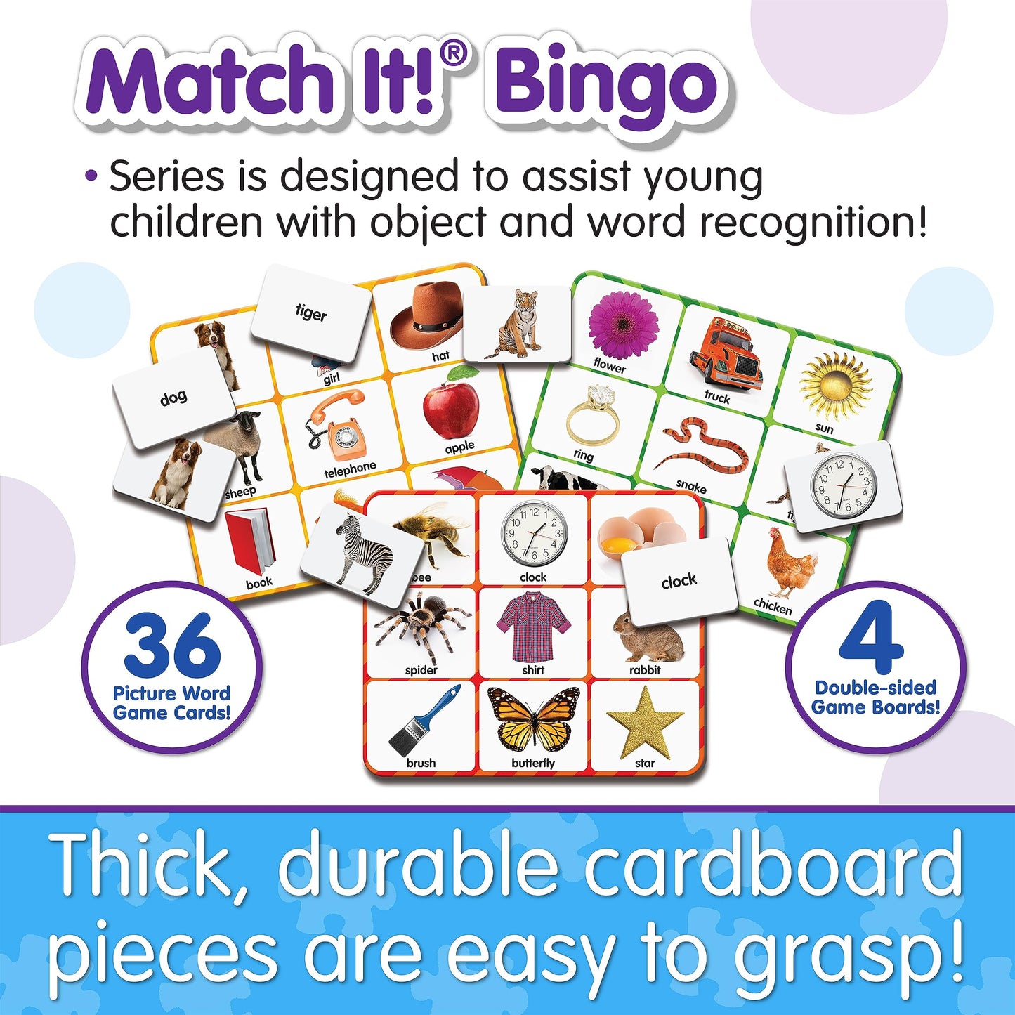 The Learning Journey: Match It! Bingo - Picture Word - Reading Game for Preschool and Kindergarten 36 Picture Word Cards, 9.5" H x 8" W x 0.1" D