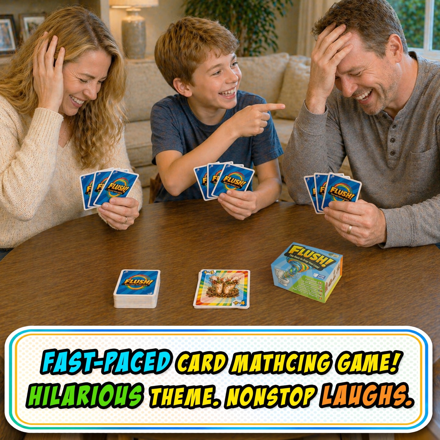 Nova Vault Flush! Funny Family Card Game for Teens & Adults - Fast-Paced Matching Party Game with Hilarious Toilet Humor Action Cards | 2-6 Players |