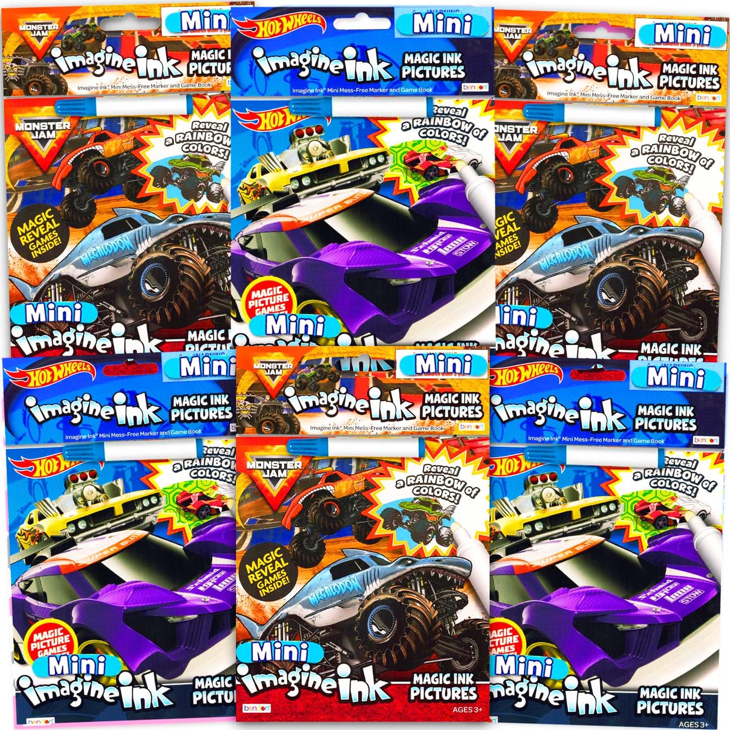 Racecar Magic Ink Coloring Book Set for Boys - Bundle with 6 Imagine Ink Books for Boys Kids Toddlers Featuring Hot Wheels and Monster Jam with
