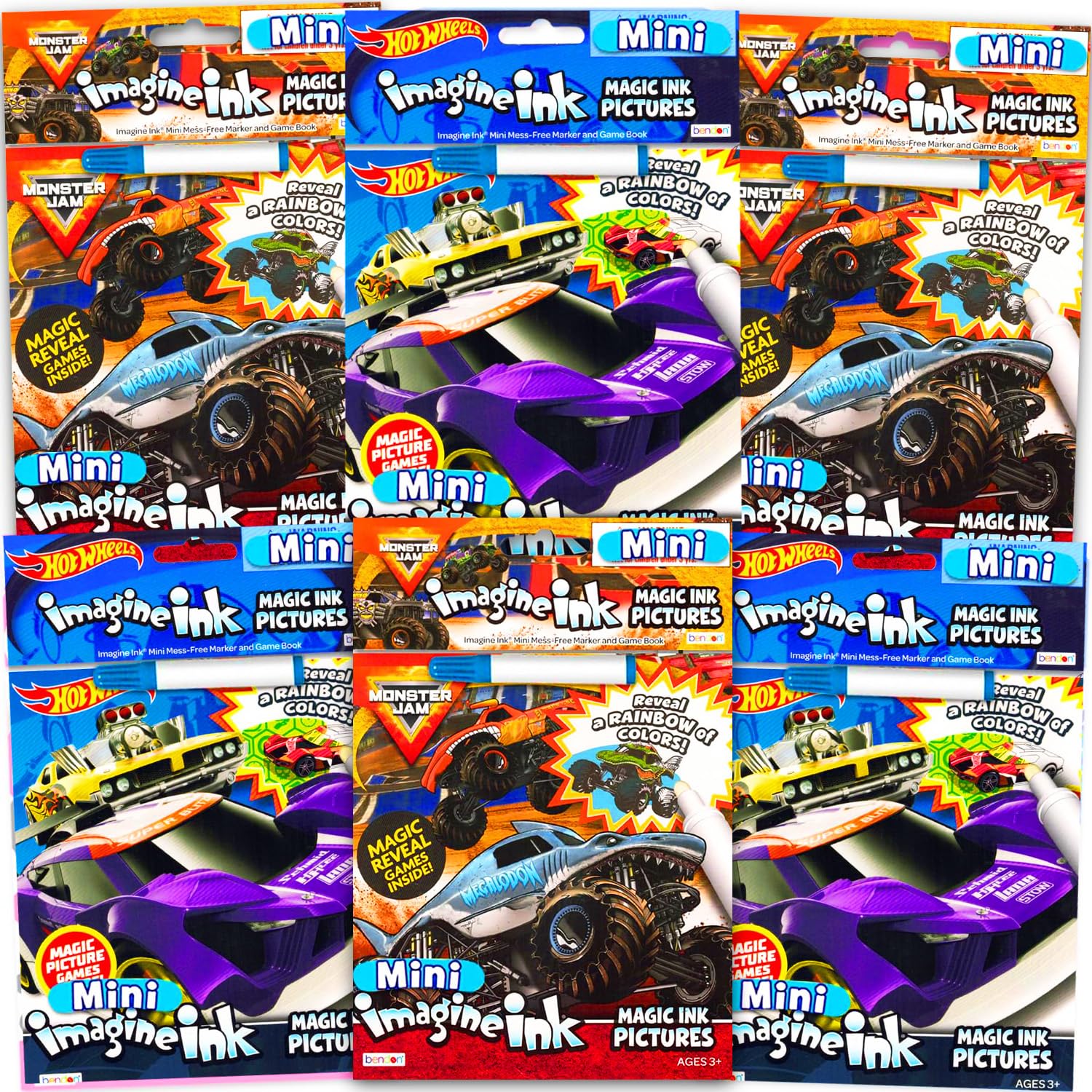 Racecar Magic Ink Coloring Book Set for Boys - Bundle with 6 Imagine Ink Books for Boys Kids Toddlers Featuring Hot Wheels and Monster Jam with