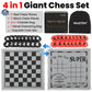 Giant 4 in 1 Chess Set,Jumbo Chess & Giant Checkers & Large Tic Tac Toe, Giant Chess Board Game for Kids Adults,Including 2 Extra Queen,Large Checkers