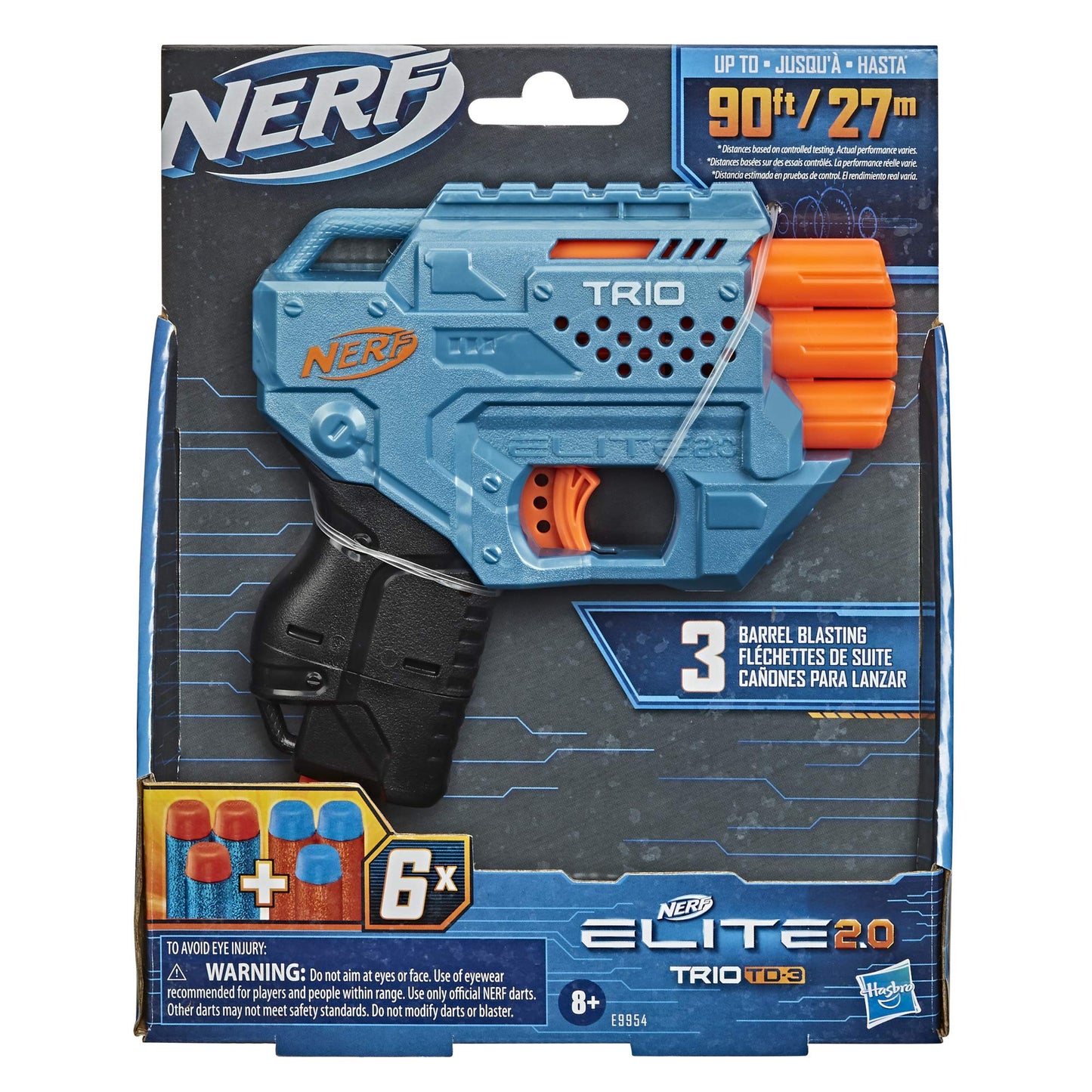 Nerf Elite 2.0 Trio SD-3 Blaster - Includes 6 Official Darts - 3-Barrel Blasting - Tactical Rail for Customizing Capability
