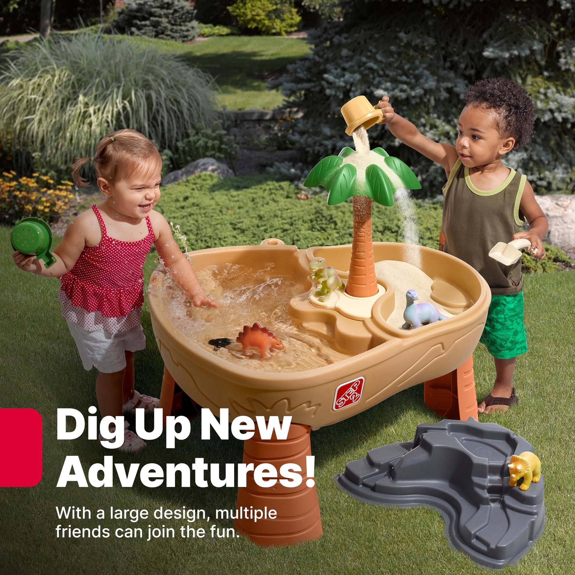 Step2 Dino Dig Sand and WaterTable, Kids Activity Sensory Playset, Summer Outdoor Toys, 7 Piece Water Toy Accessories, For Toddlers 2-5 Years Old