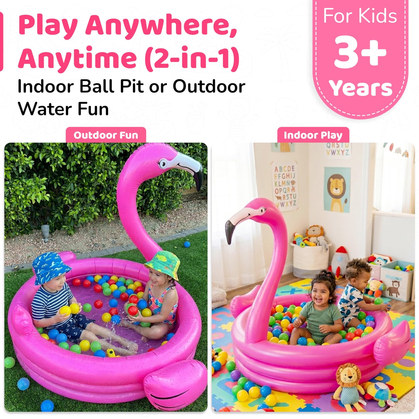 48” Pink Flamingo Blow Up Swimming Pool for Kids Holds 65 Gallon Water