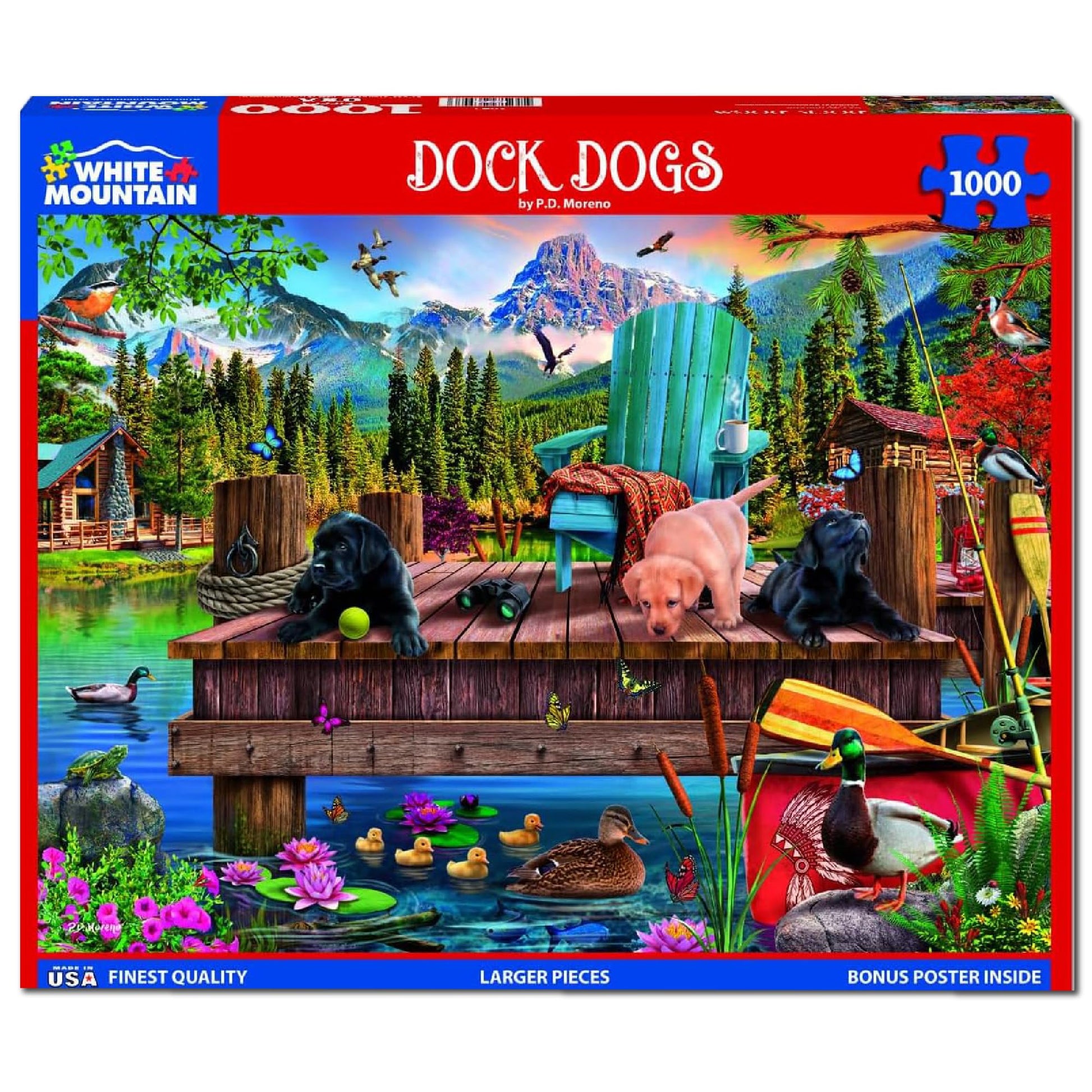 White Mountain 1000 Piece Jigsaw Puzzle Summer Dog Lake Day, Dock Dogs