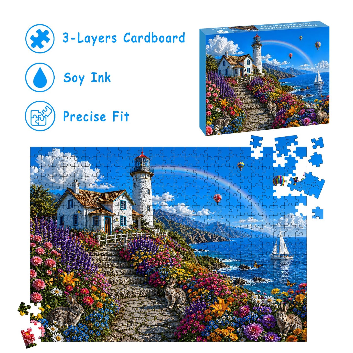 Ocean Lighthouse Puzzles for Adults 500 Pieces, Letter on The Back